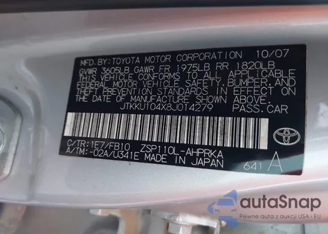 2008 Scion Xd from USA, damaged, VIN JTKKU104X8J014279